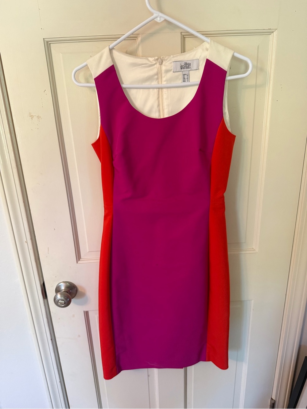 Badgley Mischka Fuchsia, Red & Cream Colorblock Sheath Dress